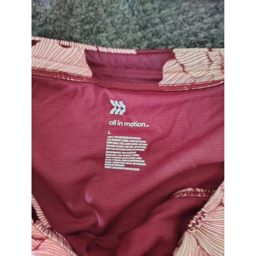 All In Motion Burgundy Floral Bikini Set Scoop Neck Top M Bottoms L Swimsuit‎